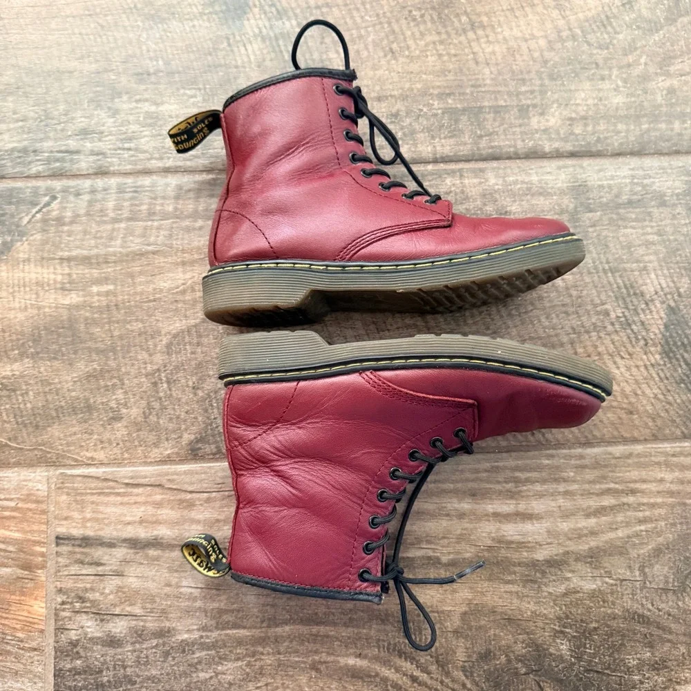 Dr. Martens Kids Delaney Side Zip Leather Combat Boots, Cherry Red, 3